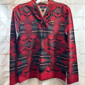 Chaps Denim Shirt Womens small‎ Southwestern Aztec Toggle Clasp Pullover